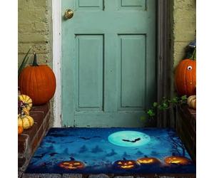 Tapis de Porte Forêt De Pins Et Citrouille mit Dos en TPE Durable et antidérapant, 60 x 120 cm | Paillasson Forêt D'Halloween Tapis de Sol Absorbant Lavable, Passe sous la Porte 6 mm d'épaisseur