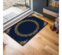 Tapis de Porte Frontière De Clé Grecque, Paillasson Géométrie Circulaire 60 x 90 cm Tapis Interieur et Extérieur Antidérapant Absorbant, Facile à Nettoyer, Chambre, Cuisine, Couloir - Bleu Marine
