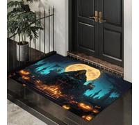 Tapis de Porte Gothique Sombre Entrée Intérieur, 60 x 90 cm | Paillasson Fin Mort Encapuchonnée Lumière Des Bougies, Tapis de Porte Profil Bas, Antidérapant et Lavable pour Entrée, Cuisine et Couloir