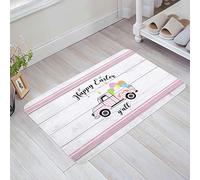 Tapis De Porte Happy Pâques ! Camion Porte-Bonheur avec Un Adorable Derrière De Lapin Et Une Planche De Bois Rétro Paillasson Durable Tapis De Douche, pour Salon, Chambre, Couloir, 40x60cm