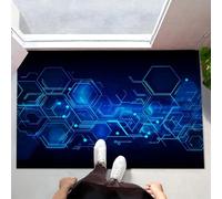 Tapis De Porte Hexagone Géométrie Paillasson, Antidérapant Technologie du Futur Paillasson, D'Entrée Résistant Bleu Tapis De Bain pour Chambre Cuisine Intérieur 50 x 80 cm