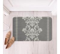Tapis De Porte Imprimé Damassé Blanc Gris Motif Flower Jacquard Gothique Vintage Paillasson Résistant Paillasson D'Entrée Lavable Tapis De Bain pour Intérieur Cuisine Baignoire 40X60CM