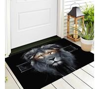 Tapis De Porte Imprimé Gris Noir Croix du Lion 90X150Cm Entrée Paillassons Intérieur Résister À La Saleté Antidérapant Animaux Surréalistes