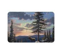 Tapis de Porte imprimé Moose Mountain Pine Tree Wilderness, Doux et antidérapant, 40,6 x 61 cm, pour Cuisine et Salle de Bain