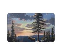 Tapis de Porte imprimé Moose Mountain Pine Tree Wilderness, Tapis d'entrée Doux et antidérapant, Tapis de Sol pour Cuisine et Salle de Bain, 50,8 x 80 cm