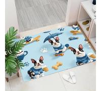 Tapis De Porte Intérieur Extérieur 40 x 60 cm, Design en Animaux Mignons Boston Terrier Tapis D'Extérieur Antidérapant,Paillasson Absorbant Et Lavable,Bleu Clair