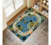 Tapis de Porte Intérieur Extérieur 45x75cm,Éléments Route Verte Et Panneaux Signalisation Tapis D'extérieur Antidérapant ,Paillasson Absorbant et Lavable pour Porte D'entrée Extérieure Intérieure,Vert