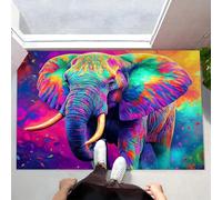 Tapis de Porte Lavable, 60 x 90 cm Tapis de Sol Éléphant Coloré Antidérapant à l'intérieur Paillasson Avant Intérieur Tapis Mince Psychédéliques D'Animaux pour Cuisine, l'entrée du Hall, Multicolore