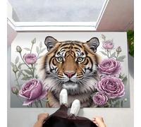 Tapis de Porte Lavable, 60 x 90 cm Tapis de Sol Rose Tigre Antidérapant à l'intérieur Paillasson Avant Intérieur Tapis Mince Éclairage Réaliste pour Cuisine, Jardin, l'entrée du Hall, Gris Clair