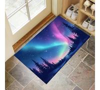 Tapis de Porte Lavable Bleu, Paillasson de Sol Antidérapant à l'intérieur Aurores Boréales Ciel Nocturne, Paillasson de Porte Avant Intérieur Forêt Abstraite, Tapis Mince Absorbant 60 x 90 cm