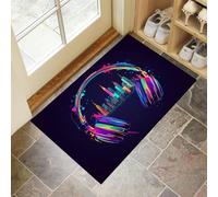 Tapis de Porte Lavable Casque Audio Et Horizon Moscou, 60 x 120 cm Tapis de Sol Fête Musique Antidérapant à l'intérieur Paillasson Absorbant pour la Cuisine, Le Jardin, l'entrée du Hall - Bleu Foncé