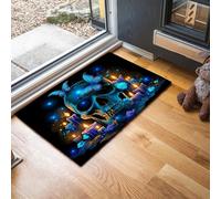 Tapis de Porte Lavable Papillon Crâne, 80 x 120 cm Tapis de Sol Style Artistique À L'Aérographe Antidérapant à l'intérieur Paillasson Absorbant pour la Cuisine, Le Jardin, l'entrée du Hall - Bleu