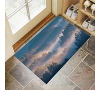 Tapis De Porte Lavable Paysage Naturel,Panorama De Forêt Brumeuse Tapis De Porte Avant Intérieur pour La Cuisine, Le Jardin, L'Entrée du Hall 50 X 80 Cm,Bleu