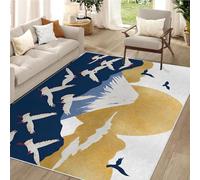 Tapis de Porte Lavable, Petit Tapis Mont Fuji Vintage Japonais Oiseau Soleil d'or, Tapis d'entrée Intérieur Antidérapant, Tapis Doux Poil Ras pour Entrée, Chambre, (40x60 cm, Jaune Bleu Foncé)