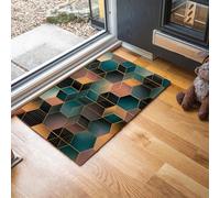 Tapis de Porte Luxe Moderne Paillasson Feuille d'or Hexagonale 50 x 80 cm Absorbe l'eau et Ramasse La Saleté Facile à Nettoyer Tapis pour Couloir, Entrée, Cuisine, Vert