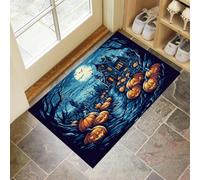 Tapis de Porte Maison Hantée d'halloween 60 x 120 cm Paillasson Interieur Entree Antidérapant Champ Citrouilles Magiques Tapis Lavable, Tapis d'Entrée Fin pour Entrée Maison, Couloirs, Portes - Bleu