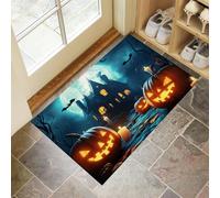 Tapis de Porte Maison Hantée d'halloween 60 x 120 cm Paillasson Interieur Entree Antidérapant Citrouille Effrayante Tapis Absorbant Lavable pour Entrée Maison, Couloirs, Portes - Vert