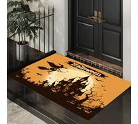 Tapis de Porte Maison Hantée d'halloween Lavable 50 x 80 cm, Tapis de Sol Cimetière des Sorcières Antidérapant à l'intérieur, Paillasson Avant Intérieur pour Jardin, l'entrée du Hall- Orange