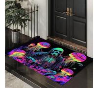 Tapis de Porte Méduse Mortelle Paillasson 60 x 120 cm Interieur | Tapis d'Entrée Fin Psychédélique Sombre Antidérapant et Absorbant, Facile à Nettoyer pour Chambre, Cuisine, Couloir, Rouge Fluo