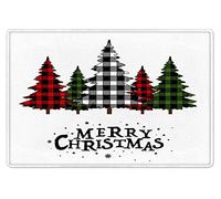 Tapis De Porte Merry Christmas Farmhouse Vintage Christmas Black and White Check Plaid Tree Red and Green Pine Trees Paillasson Absorbant Paillasson D'Entrée Tapis De Bain pour 40X60CM