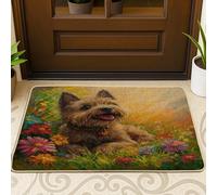 Tapis de porte noir avec motif de chien de cairn terrier printanier - 73,6 x 43,2 cm - Fleurs colorées - Antidérapant - Pour extérieur et intérieur