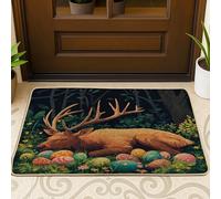 Tapis de porte noir pour le printemps, Pâques, élan, cerf, faune sauvage, extérieur, intérieur, 73,6 x 43,2 cm, motifs animaux sauvages, petits paysages, patio, garage, chaussures hors de la porte