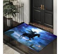 Tapis De Porte, Paillasson Interieur Antidérapant Chevalier Sombre Cimetière, Paillasson Entrée Absorbe Lavable Pierre Tombale, Tapis pour L'Intérieur Durable pour Couloir, Bleu