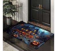 Tapis De Porte, Paillasson Interieur Antidérapant Cimetière Maison Hantée, Paillasson Entrée Absorbe Lavable Horreur Orange Yeux, Tapis pour L'Intérieur Durable pour Couloir, Bleu