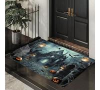 Tapis De Porte, Paillasson Interieur Antidérapant Gothique Château, Paillasson Entrée Absorbe Lavable Citrouilles Et Chauves-Souris, Tapis pour L'Intérieur Durable pour Couloir, Noir