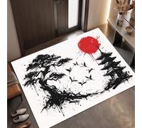 Tapis de Porte Peinture À L'Encre Moderne Lavable Antidérapant 40 x 60 cm | Paillasson Pagode Grue Toucher Doux, adapté pour Salon, Chambre, Entrée, style décoratif pensé pour un usage quotidien