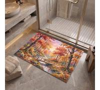 Tapis de Porte Peinture Paysage À L'Aquarelle Entrée Intérieur, 60 x 120 cm | Paillasson Fin Crépuscule Forêt D'Automne, Tapis de Porte Profil Bas, Antidérapant et Lavable pour Entrée et Couloir