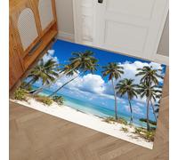 Tapis De Porte Plage Cocotiers Nuages Blancs, 45 x 75 cm Tapis De Sol Antidérapant Résister à La Saleté Paysages Tropicaux D'Été Paillasson Mince Paillasson Confortable Pour Couloir, Terrasse