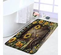 Tapis De Porte Porte De Grange Rustique en Bois avec Motif Tournesol Et Papillon Tapis Entree Anti-Poussière Durable Paillasson Extérieur pour Terrasse Entrée 40X60Cm