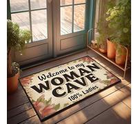 Tapis de porte pour entrée extérieure humoristique Welcome To My Woman Cave : A Sanctuary For Ladies Only Paillasson extérieur décoration d'automne Tapis de porche pour porte d'entrée extérieure (40 x