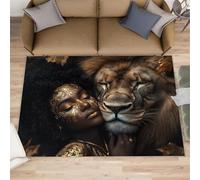 Tapis de porte pour femme africaine - 60 x 90 cm - Tapis de cuisine afro-américaine - Reine du lion grec - Paillasson d'intérieur et d'extérieur lavable pour couloir, chambre à coucher, chevet