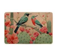 Tapis de porte printanier oiseau animaux cactus botanique rustique jolie fleur artistique rose vert caoutchouc anti-saleté décorations bureau dortoir salle de classe piscine garage maison lavable
