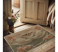 Tapis de porte romantique en forme de cygne, paillasson blanc élégant pour décoration de la maison de printemps, joli tapis d'entrée pour intérieur et extérieur, imperméable, antidérapant, absorbant