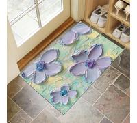 Tapis de Porte Style De Revêtement Épais Paillasson Fleurs 3D 50 x 80 cm Absorbe l'eau et Ramasse La Saleté Facile à Nettoyer Tapis pour Couloir, Entrée, Cuisine, Lavande
