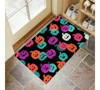 Tapis de Porte Style D'Halloween Lavable 80 x 120 cm, Tapis de Sol Clipart De Citrouille Antidérapant à l'intérieur, Paillasson Avant Intérieur pour la Cuisine, Le Jardin, l'entrée du Hall- Noir