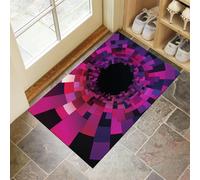Tapis de Porte Tunnel Blocs Géométriques Paillasson Mince 90 x 150 cm Interieur et Extérieur Tapis de Sol Illusions D'Optique Antidérapant Absorbant pour Chambre, Cuisine, Couloir- Violet Foncé