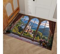 Tapis De Porte Vue Depuis La Fenêtre Du Château De Neuschwanstein, 80 x 120 cm Tapis De Sol Antidérapant Résister à La Saleté Architecture Réaliste Paillasson Mince Paillasson Confortable Pour Couloir