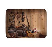 Tapis De Porte Western American Texas Style Country Music Guitar Cowboy Boots USA Folk Culture 40X60Cm Paillasson De Bienvenue Absorbant Doux Tapis De Bain pour Extérieur Cour