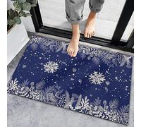 Tapis De Porte Winter Plants Snowflakes Merry Christmas Blue Back Retro Paillasson Absorbant Tapis De Bain Antidérapant Paillasson D'Entrée pour Chambre Baignoire Salon 40X60CM