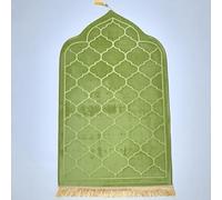Tapis De Prière, 65x110cm Tapis De Prière De Forme Irrégulière avec Pompons, Portable, pour La Salat Quotidienne, La Méditation Et Le Ramadan(Vert)