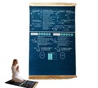 Tapis de prière guidée bilingue, interactif, d'apprentissage de la Salah Janamaz, pliable et antidérapant, cadeau islamique, pour la maison, la chambre et le voyage (bleu foncé, 80 x 120 cm)