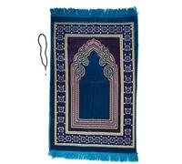 Tapis de prière islamique Namaz avec chapelet offert tapis léger et doux de musulmane Janamaz,Sajadah,idéal pour le voyage/Masjid(L-bleu)