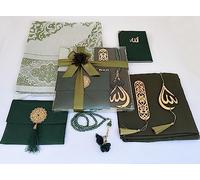 Tapis de Prière Musulmane 7 en 1 - Livre de Sourate, Écharpe, Étui, Marque-Page, Crochet de Miroir de Voiture, Perles de Prière - Cadeau Islamique pour Umrah, Hajj, Mariage