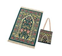 Tapis de prière musulmane en polyester portable avec pompons, motif ethnique, fleurs, tapis de voyage, maison, tapis de prière