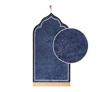 Tapis de Prière Musulmans Doux Tapis de Prière en Polyester Tapis Prière Pèlerinage Tapis Prière Rembourré Epais Islamic Prayer Rug Pliable Tapis de Sol Portable Femme Homme Bleu Gris 60 x 110cm