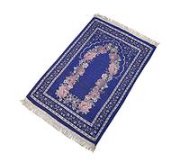 Tapis de Prière Musulmans Doux Tapis de Prière Islamique Antidérapant Tapis Prière Pèlerinage en Coton Tapis de Porte Extérieur Prayer Rug Pliable Femme Homme Bleu foncé 70 x 110cm